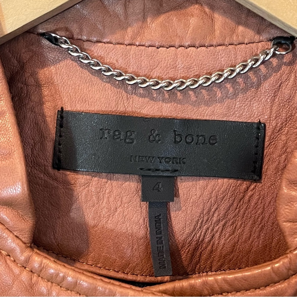Rag & Bone Size 4 - Lyon Moto Lamb Leather Jacket - Camel MSRP $1,295 - Picture 15 of 16